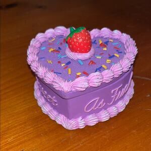 Heart-Shaped Purple Trinket Box with Strawberry Topper